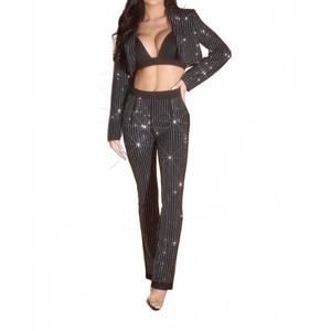 NEW WFFS boss rhinestone pinstripe cropped blazer in black